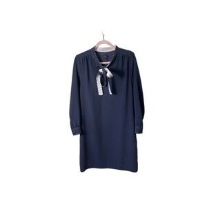 J Crew Midi Navy Dress with White thread at‎ hems Mod or 60s Style Size 8  Twee
